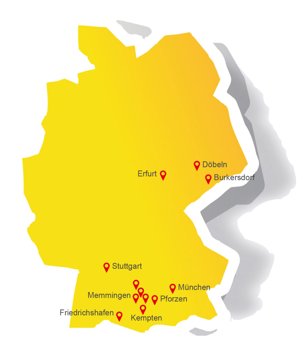 Landkarte Standorte Alois-Müller-Gruppe