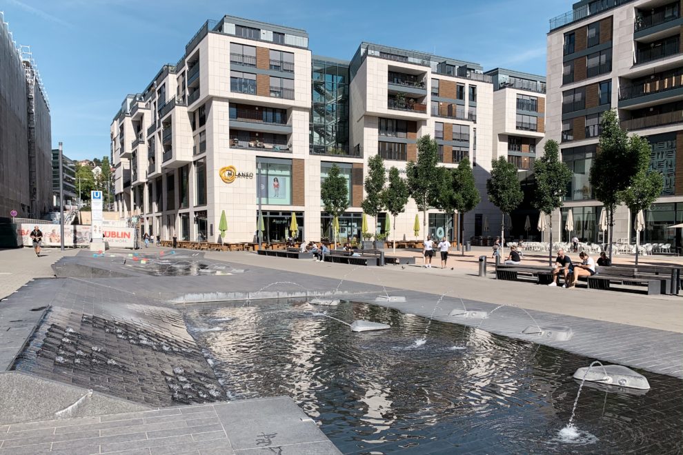fountain system in front of the shopping ccentre Milaneo in Stuttgart