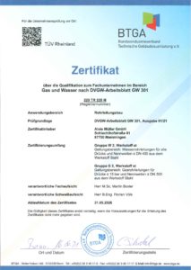 Gas und Wasser nach DVGW-Arbeitsblatt GW 301