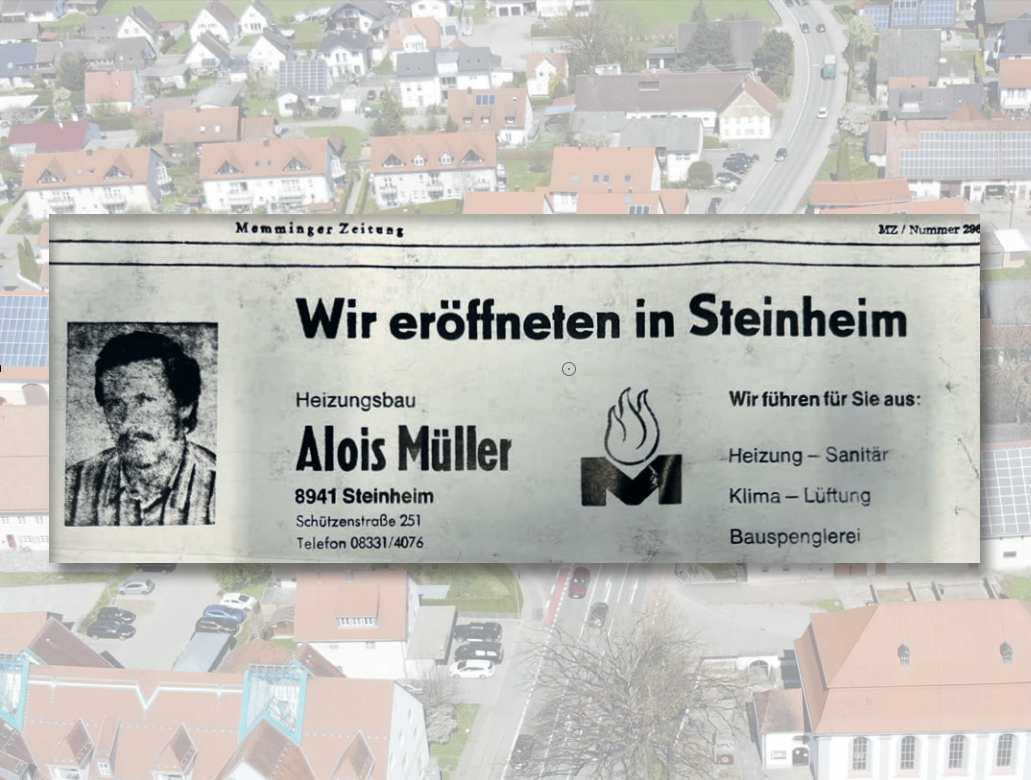 Ausschnitt aus der Memminger Zeitung zur Eröffnung des Handwerkbetriebs Alois Müller in Steinheim am 15.04.1973.