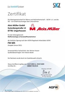 Zertifikat Alois Müller - Muffenmontage